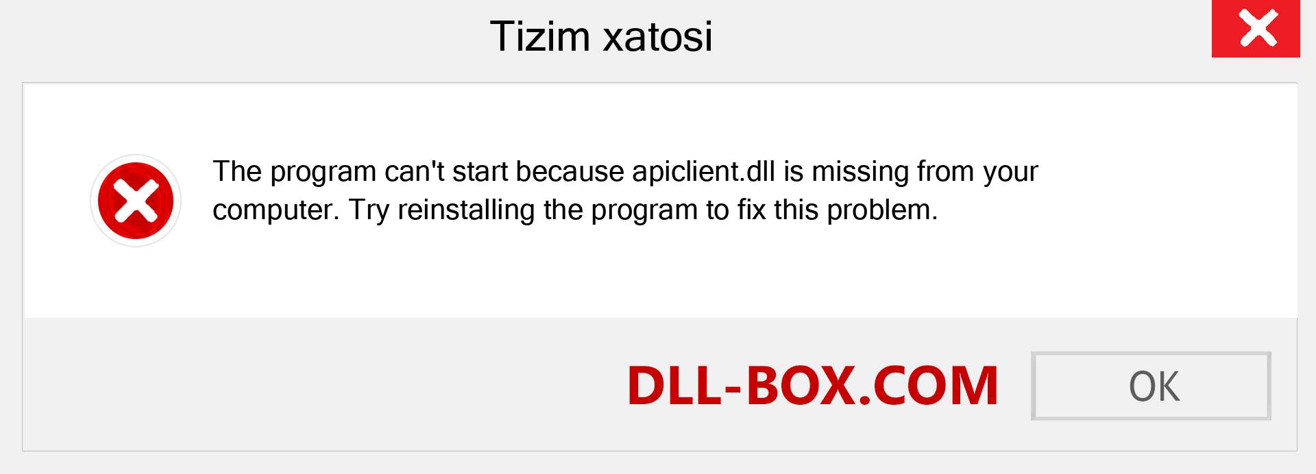 apiclient.dll fayli yo'qolganmi?. Windows 7, 8, 10 uchun yuklab olish - Windowsda apiclient dll etishmayotgan xatoni tuzating, rasmlar, rasmlar